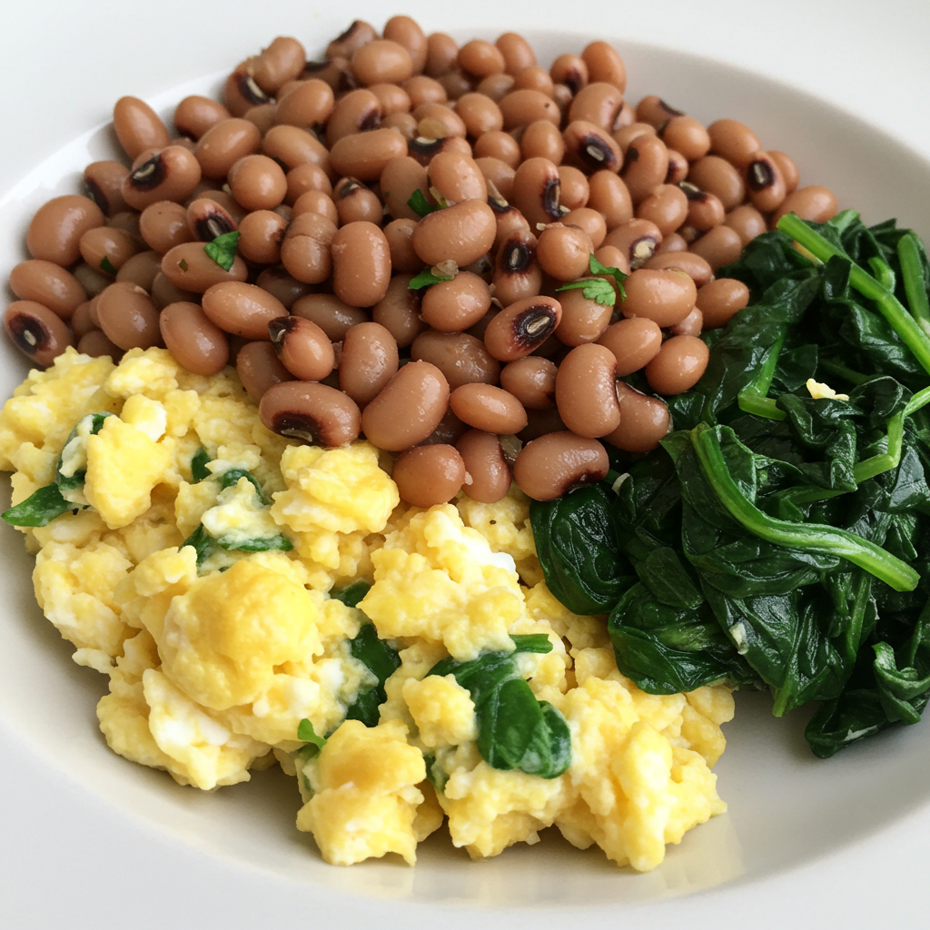 Frijoles Carita con Huevo y Espinaca