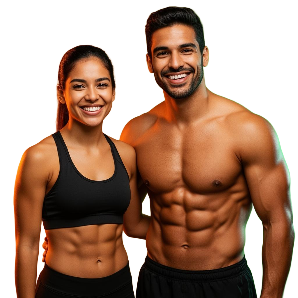 Pareja fitness mostrando resultados